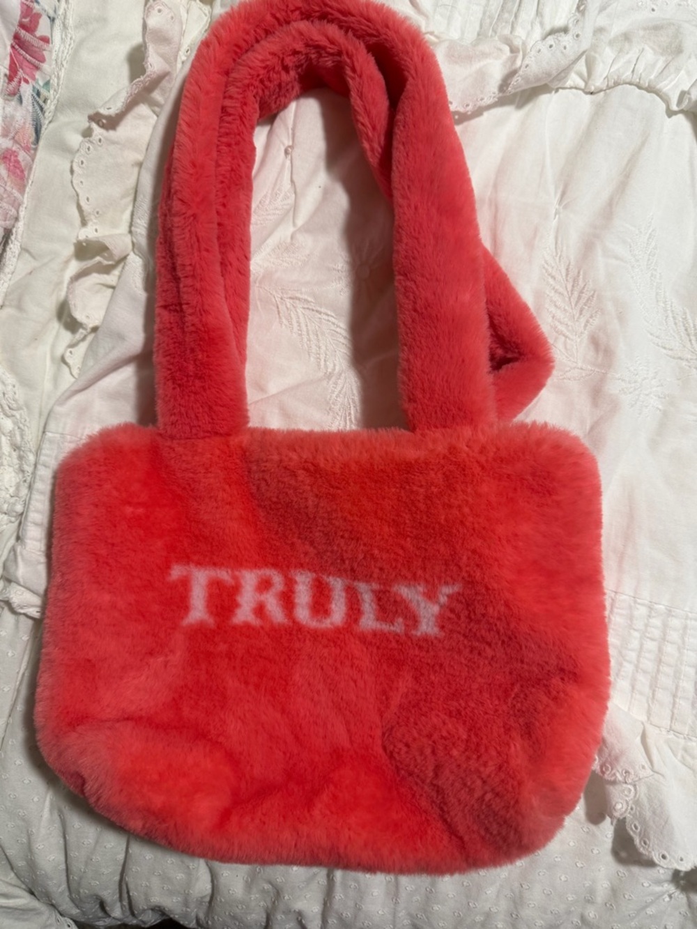 TRULY Coral-Red Faux Fur Shoulder Bag
